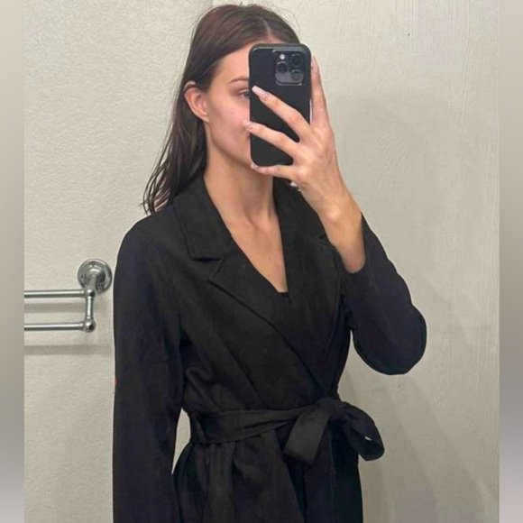 minimalist Lapel collar Open Front Belted pea coat peacoat - Picture 8 of 8